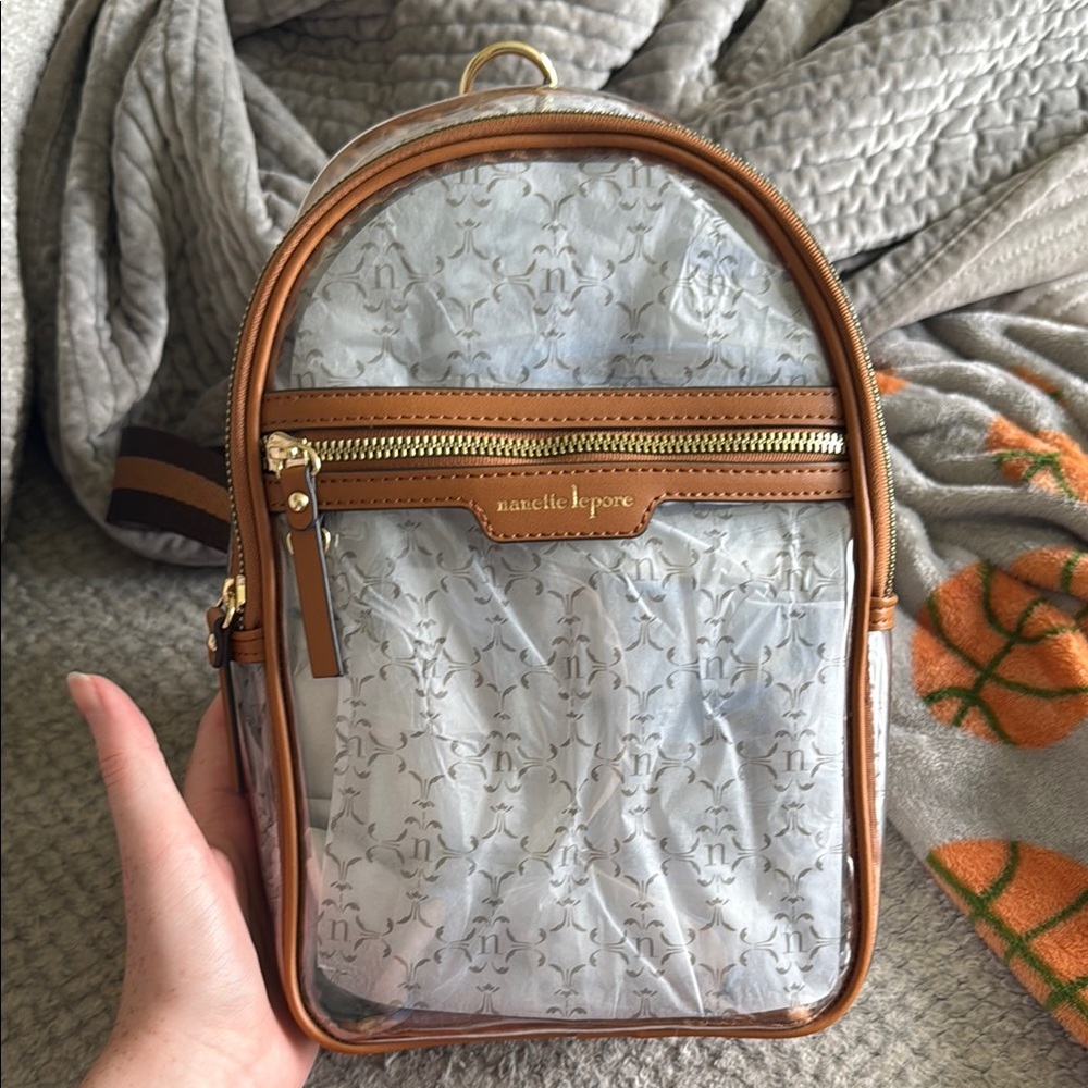 Nanette Lepore Transparent Backpack with Brown Trim